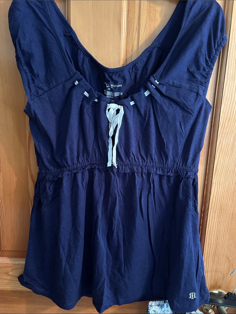 Tommy Hilfiger Navy Top and White Floral Pajama Pants Set
